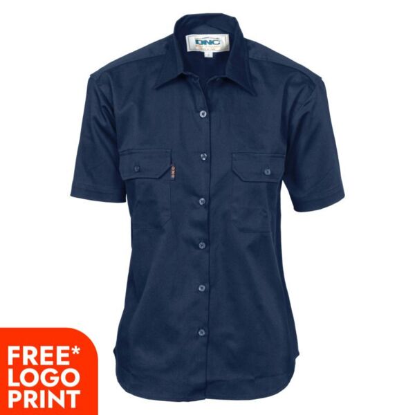 Womens Cotton Drill Work Shirt Short Sleeve Thumbnail